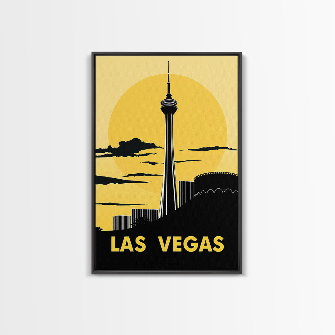 Las Vegas Travel Poster, Canvas Print, Golden Travel Poster Art, Las Vegas Wall Art, Fine Art Print, Living Room Wall Art, Home Decor