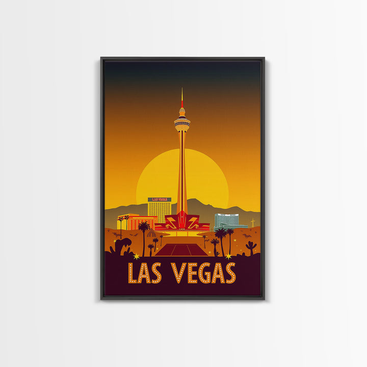 Las Vegas Travel Poster, Canvas Print, Warm Sunset Silhouette Art, Las Vegas Art Print, Vintage Travel Art, Vintage Travel Print