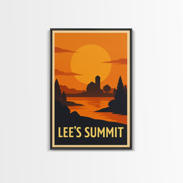 Lee'S Summit Travel Poster, Canvas Print, Warm Sunset Silhouette Art, Lee'S Summit Travel Art, Retro Travel Print, Vintage Travel Art