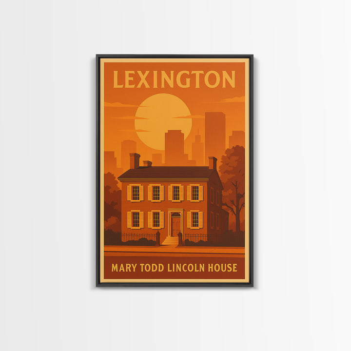 Lexington Kentucky Travel Poster, Framed Canvas Print, Warm Sunset Silhouette Art, Lexington Art Print, City Art Print, Fine Art Print