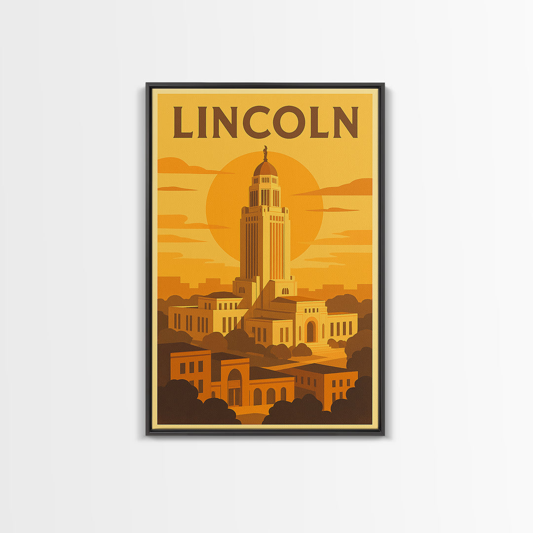 Lincoln Nebraska Travel Poster, Canvas Print, Golden Travel Poster Art, Lincoln Wall Art, Travel Poster Art, Travel Wall Decor, Art Print