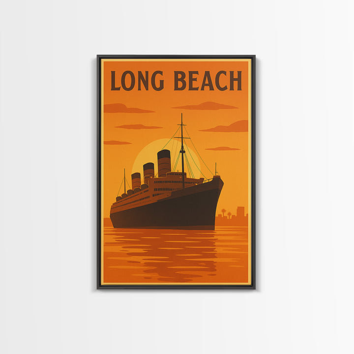 Long Beach California Travel Poster, Canvas Print, Warm Sunset Silhouette Art, Long Beach Poster Print, Travel Print, Travel Wall Art
