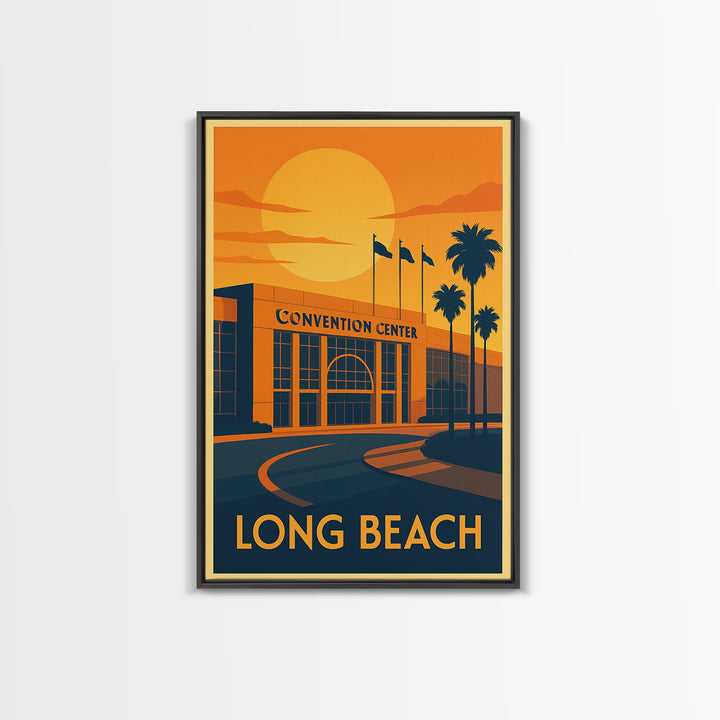 Long Beach Travel Poster, Canvas Print, Warm Sunset Silhouette Art, Long Beach Travel Art, Living Room Wall Art, Gift For Travelers