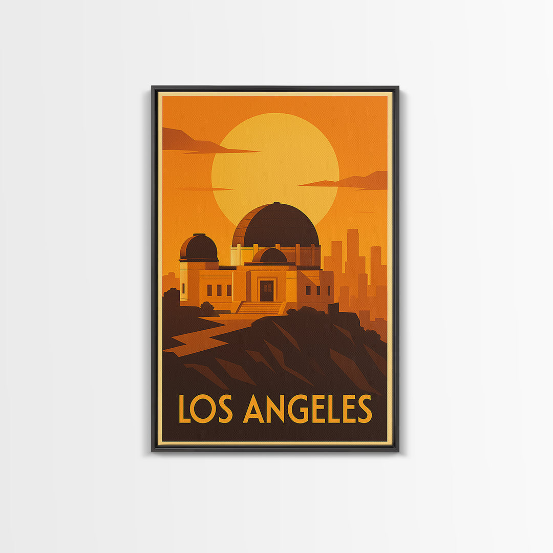 Los Angeles Travel Poster, Framed Canvas Print, Golden Travel Poster Art, Los Angeles City Art, Retro Travel Print, Vintage Travel Art
