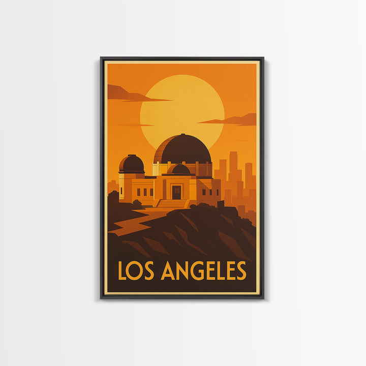 Los Angeles Travel Poster, Framed Canvas Print, Golden Travel Poster Art, Los Angeles City Art, Retro Travel Print, Vintage Travel Art