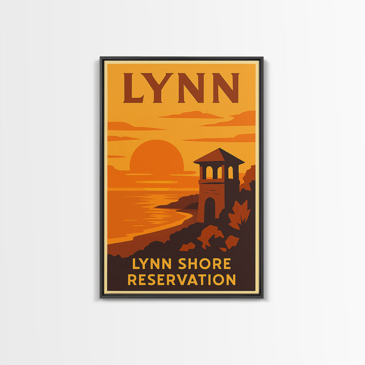 Lynn Massachusetts Travel Poster, Canvas Print, Warm Sunset Silhouette Art, Lynn Wall Art, Poster Art, Retro Travel Print, City Illustration