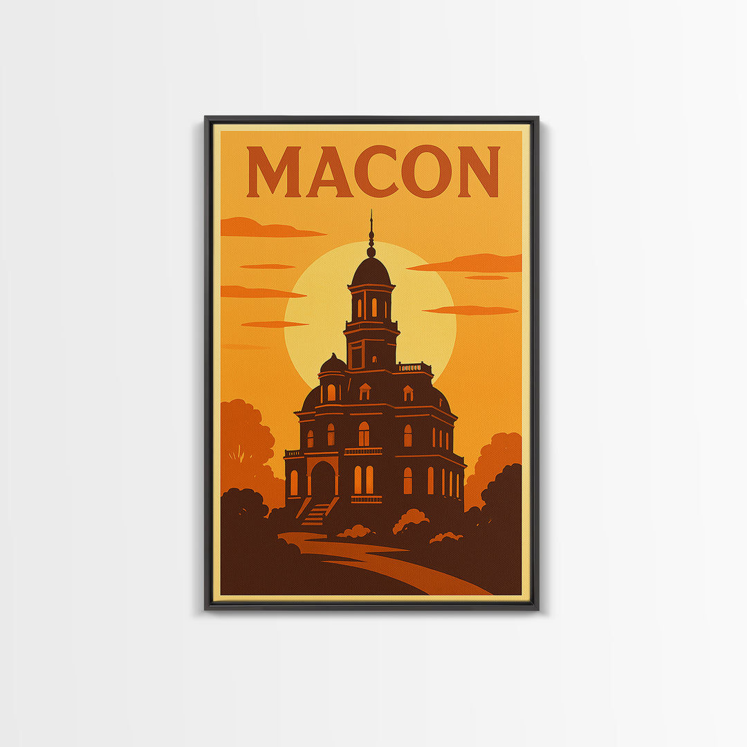 Macon Georgia Travel Poster, Canvas Print, Golden Travel Poster Art, Macon City Art, Mid Century Wall Art, Travel Poster Art, City Poster