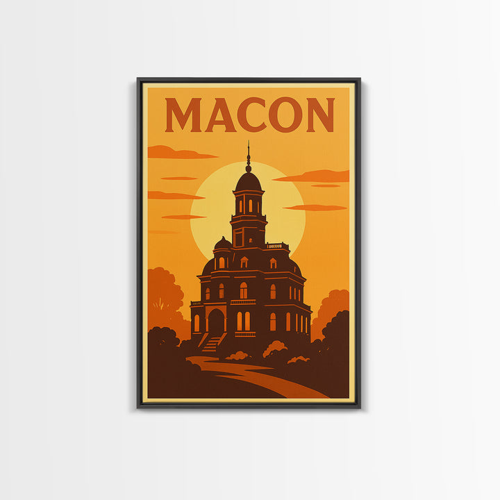 Macon Georgia Travel Poster, Canvas Print, Golden Travel Poster Art, Macon City Art, Mid Century Wall Art, Travel Poster Art, City Poster