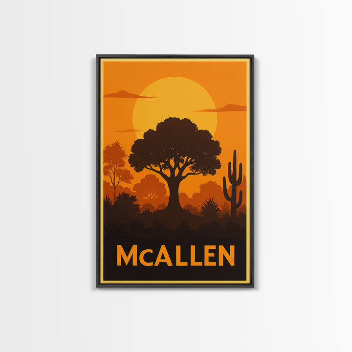 Mcallen Travel Poster, Canvas Print, Warm Sunset Silhouette Art, Mcallen Art Print, Travel Wall Decor, City Illustration, Gift For Travelers