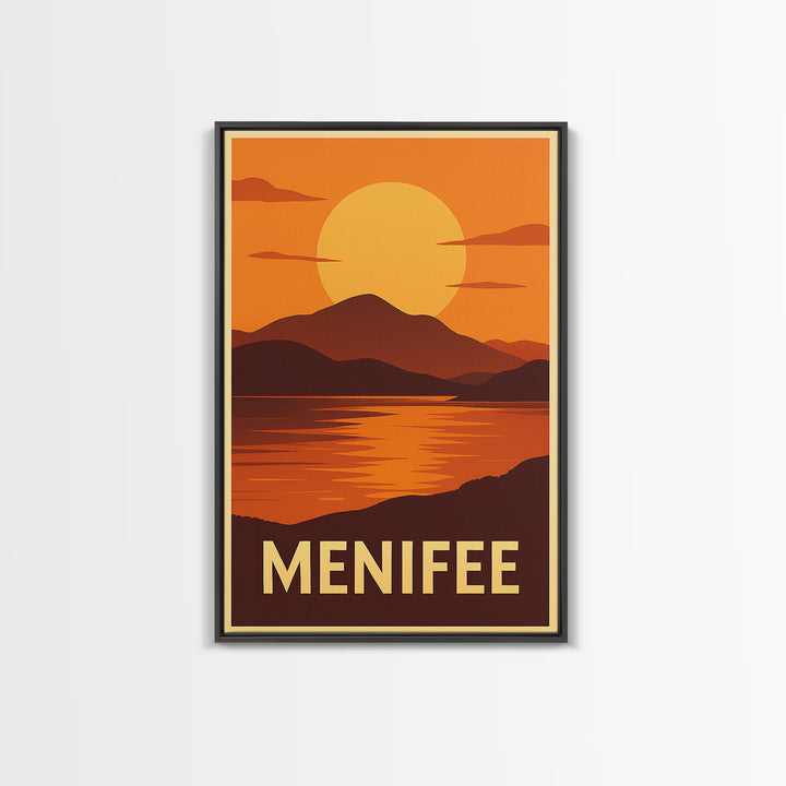 Menifee Travel Poster, Canvas Print, Golden Travel Poster Art, Menifee Poster Print, City Illustration, City Travel Prints, Landscape Art