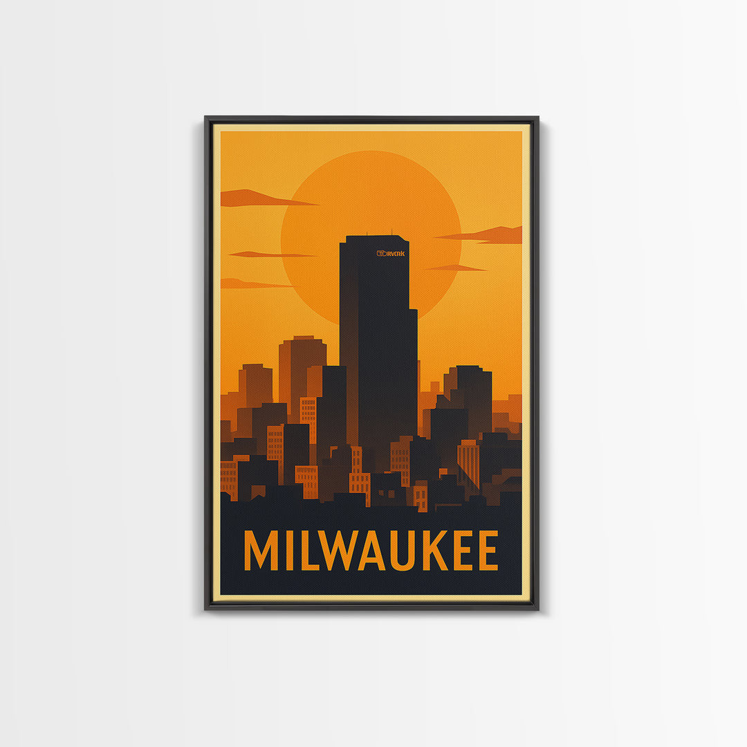 Milwaukee Travel Poster, Canvas Print, Gold Art Deco Poster Art, Milwaukee Travel Art, Fine Art Print, City Art Print, Living Room Wall Art