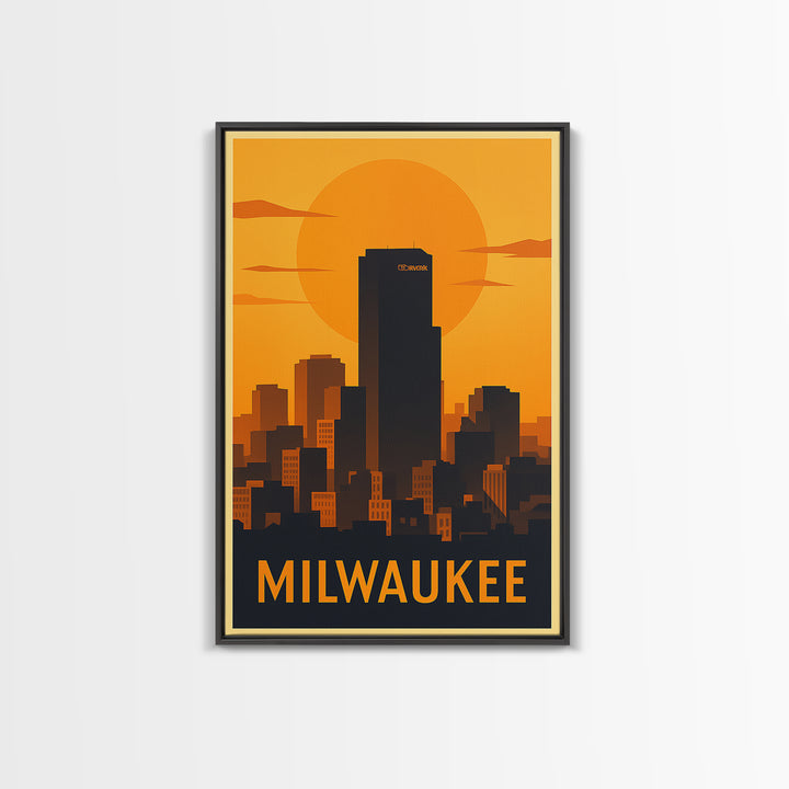 Milwaukee Travel Poster, Canvas Print, Gold Art Deco Poster Art, Milwaukee Travel Art, Fine Art Print, City Art Print, Living Room Wall Art