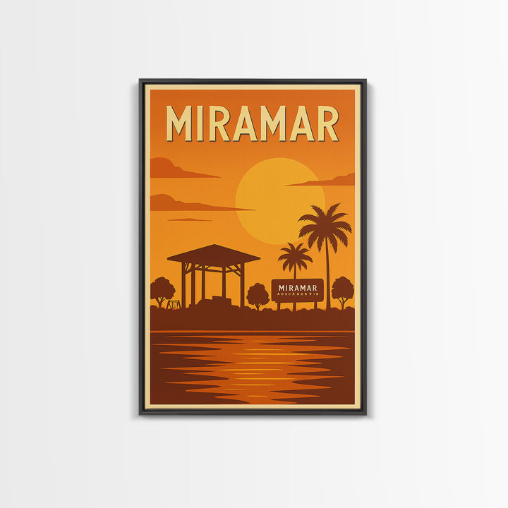 Miramar Florida Travel Poster, Framed Canvas Print, Golden Travel Poster Art, Miramar Poster Print, Modern Wall Decor, Fine Art Print