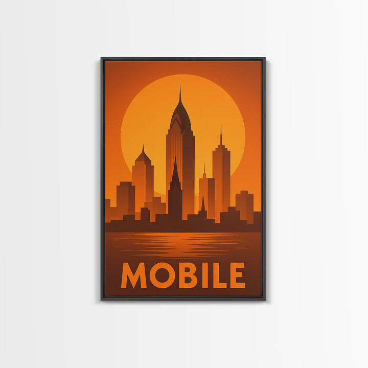 Mobile Travel Poster, Framed Canvas Print, Golden Travel Poster Art, Mobile Art Print, Travel Art Print, Mid Century Wall Art, Design 2