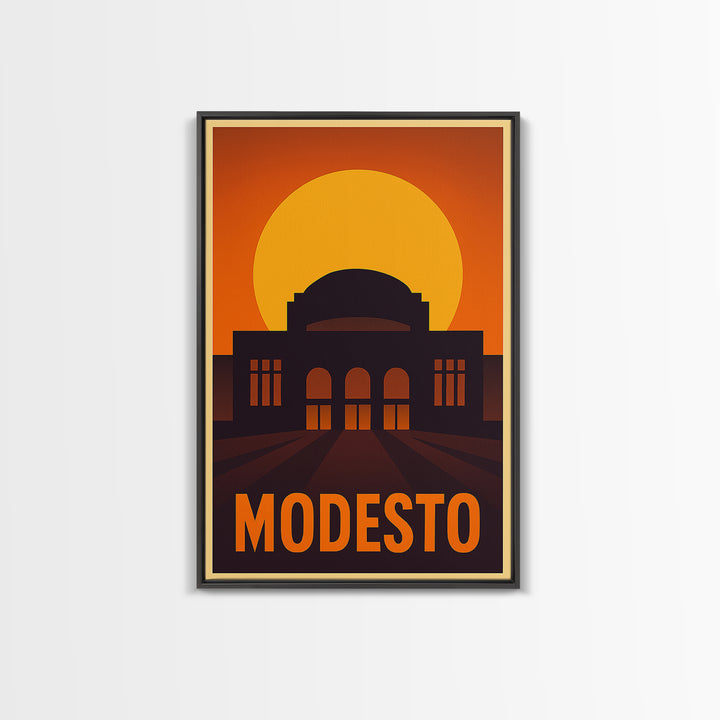 Modesto Travel Poster, Canvas Print, Vintage Deco Wall Art, Modesto City Art, Living Room Wall Art, Gift For Travelers, Vintage Travel Art