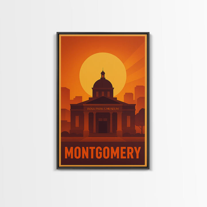 Montgomery Travel Poster, Canvas Print, Warm Sunset Silhouette Art, Montgomery Art Print, Vintage City Poster, Travel Wall Art