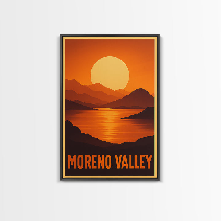 Moreno Valley Travel Poster, Framed Canvas Print, Gold Art Deco Poster Art, Moreno Valley Travel Art, Watercolor Skyline Art, City Art Print