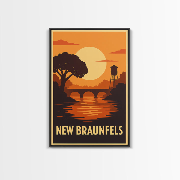 New Braunfels Travel Poster, Canvas Print, Gold Art Deco Poster Art, New Braunfels City Art, City Illustration, Home Office Decor