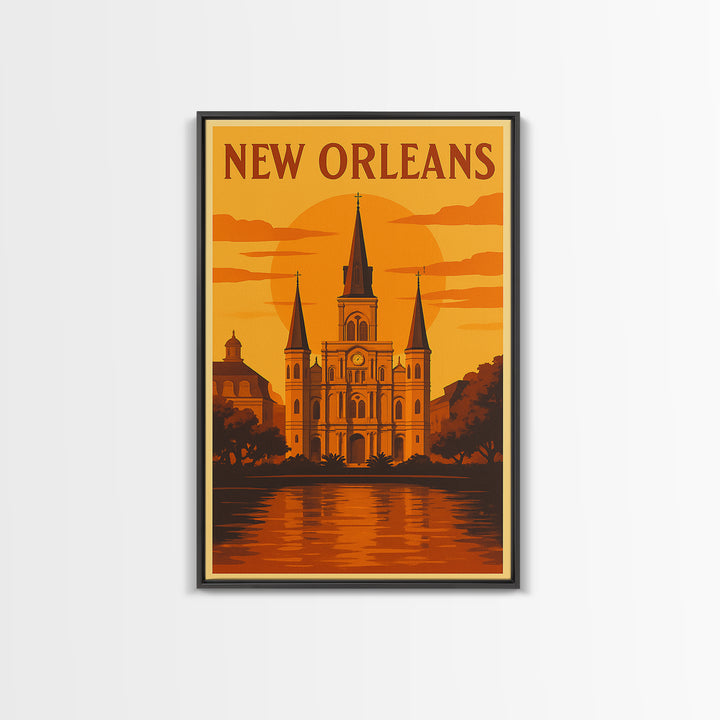 New Orleans Travel Poster, Framed Canvas Print, Golden Travel Poster Art, New Orleans Art Print, Travel Wall Art, City Art Print