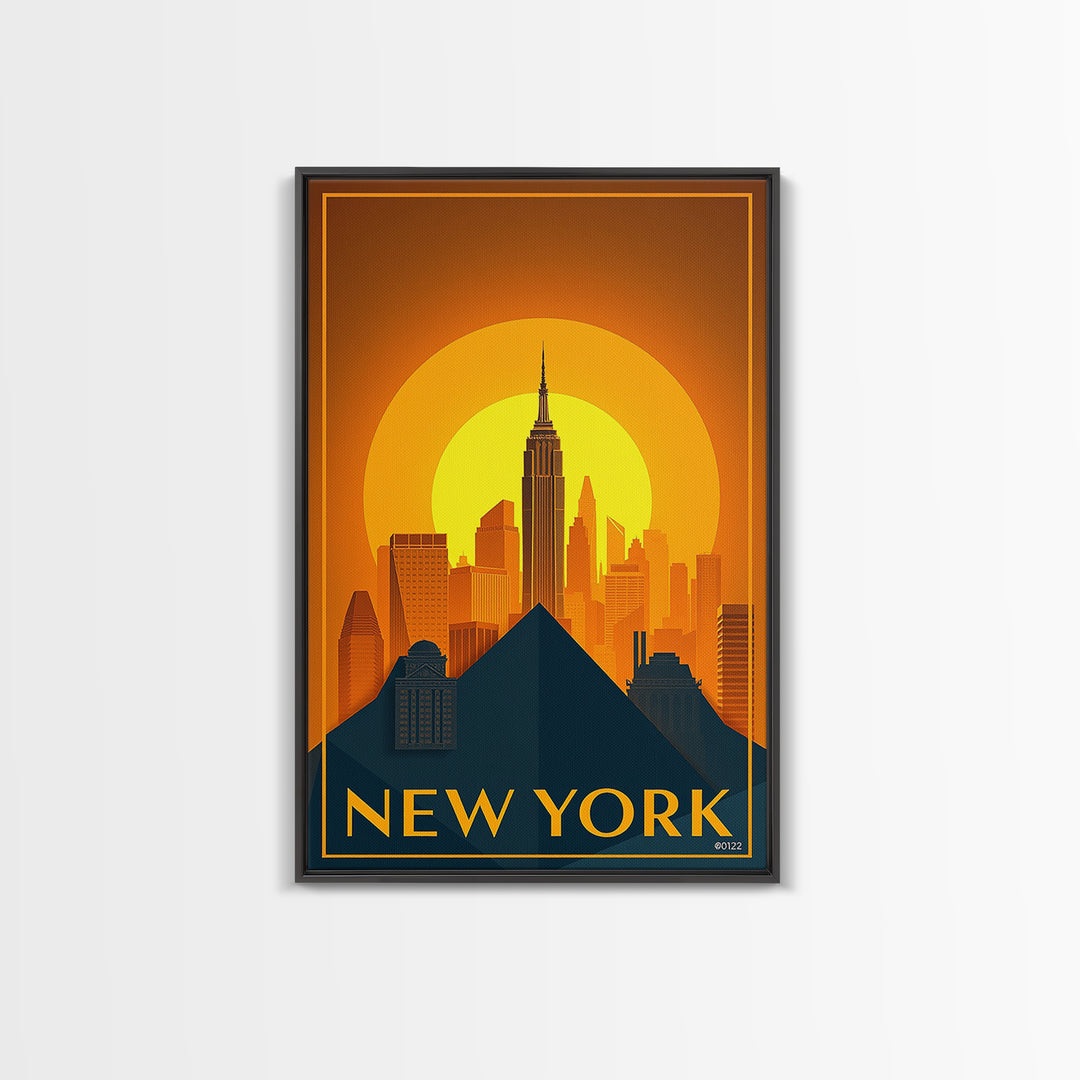 New York City New York Travel Poster, Canvas Print, Gold Art Deco Poster Art, New York Wall Art, Wall Art, Watercolor Skyline Art