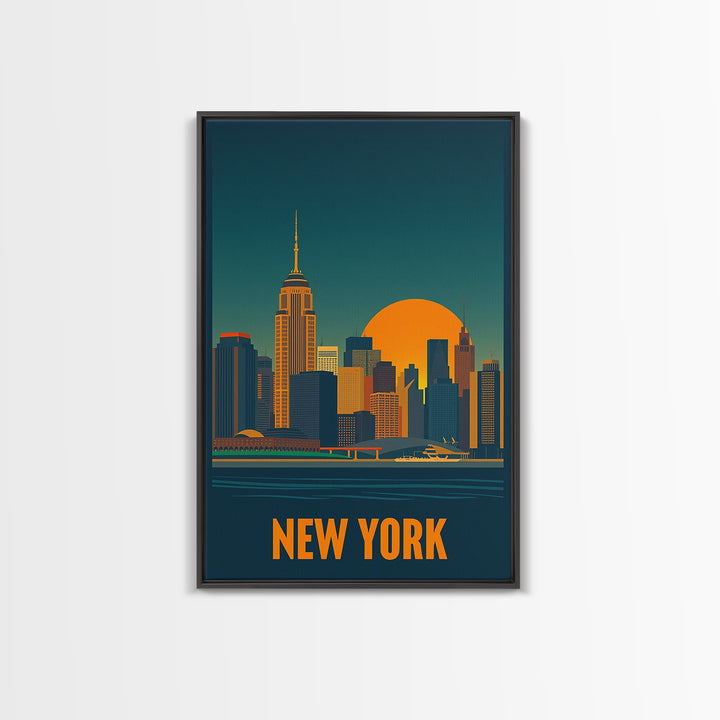 New York Travel Poster, Framed Canvas Print, Gold Art Deco Poster Art, New York Art Print, City Illustration, City Art Print, Home Decor