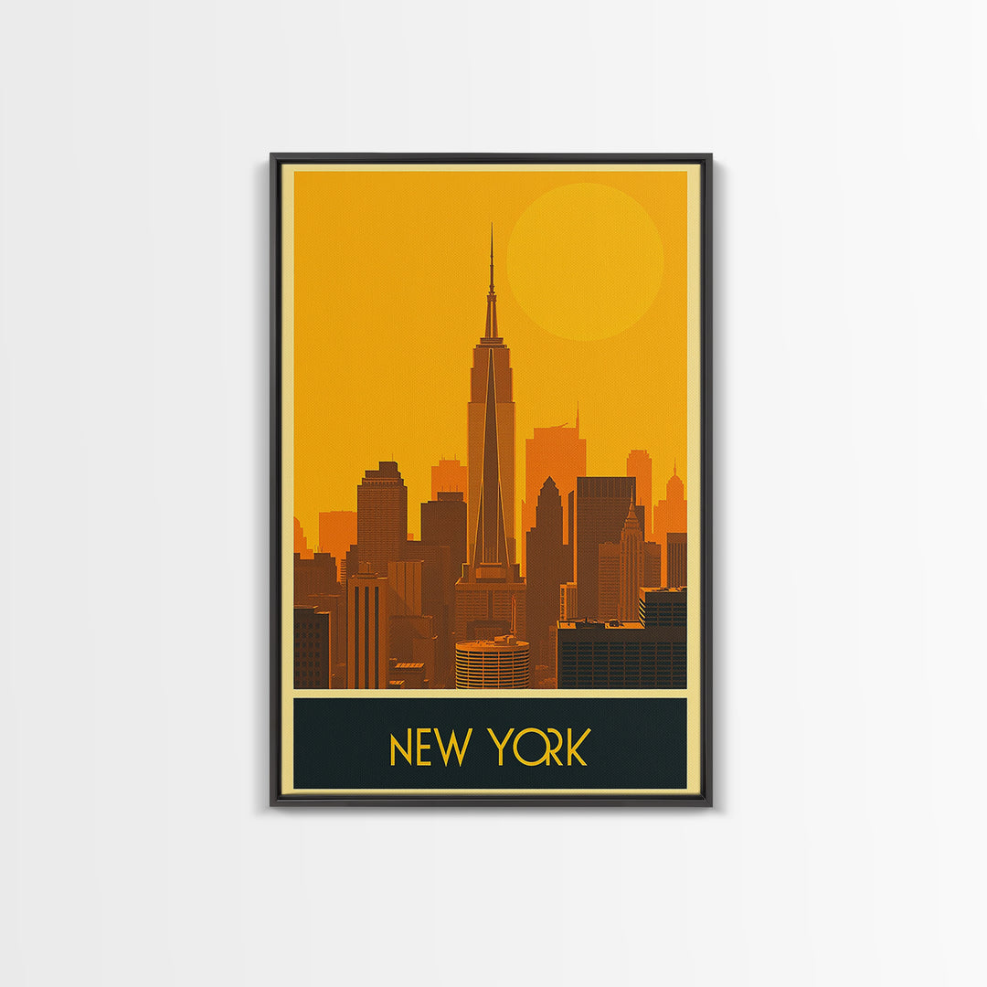New York Travel Poster, Framed Canvas Print, Gold Art Deco Poster Art, New York Travel Art, City Art Print, Vintage City Poster