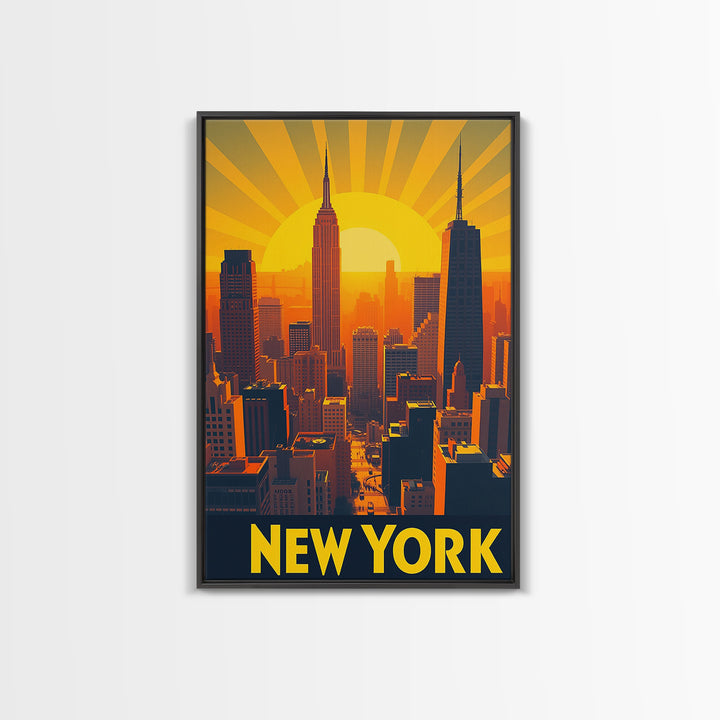 New York Travel Poster, Canvas Print, Golden Travel Poster Art, New York Art Print, Retro Travel Print, Wanderlust Decor, Travel Poster Set