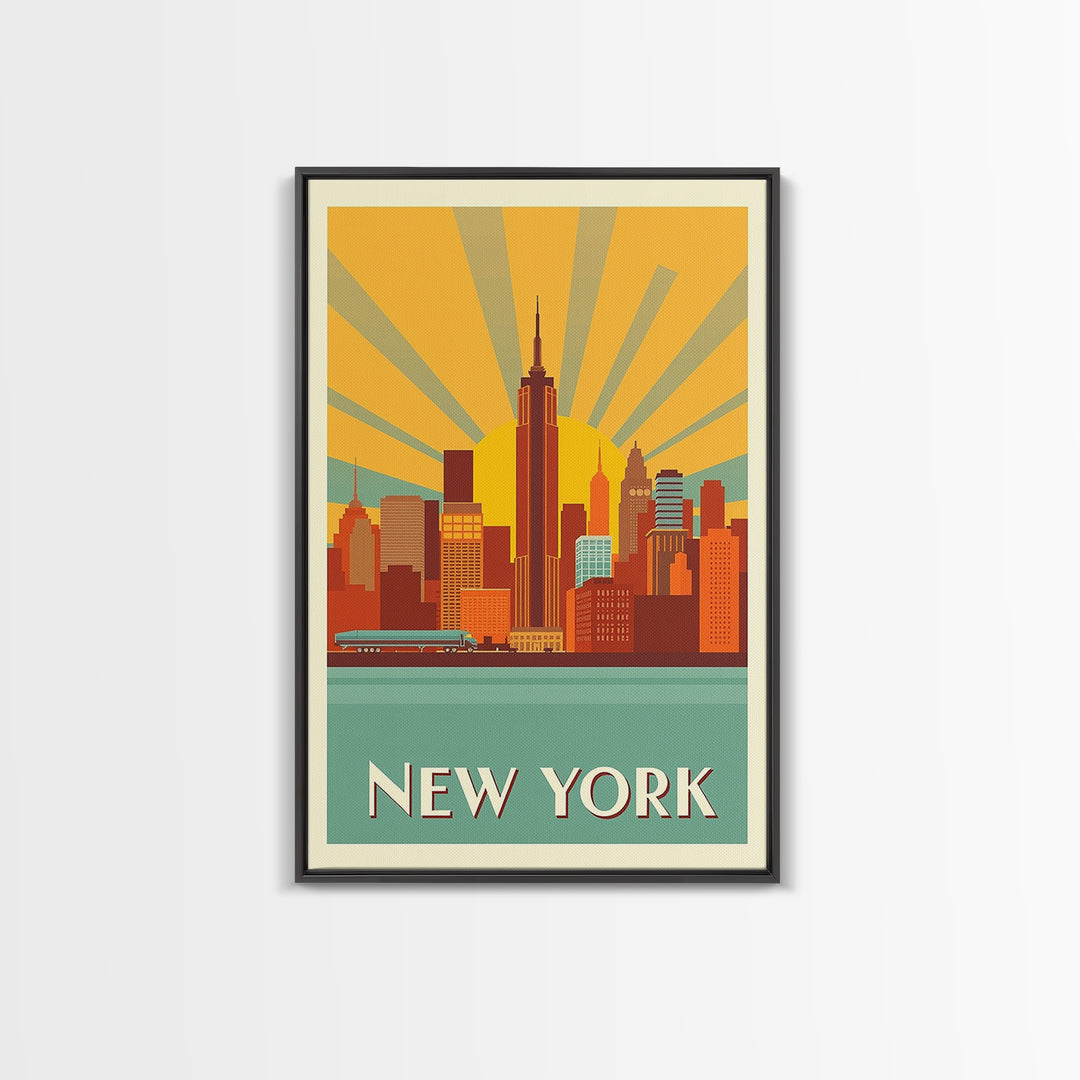 New York Travel Poster, Framed Canvas Print, Vintage Deco Wall Art, New York Poster Print, City Travel Prints, Travel Art Print