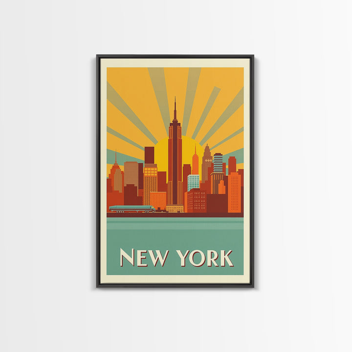 New York Travel Poster, Framed Canvas Print, Vintage Deco Wall Art, New York Poster Print, City Travel Prints, Travel Art Print