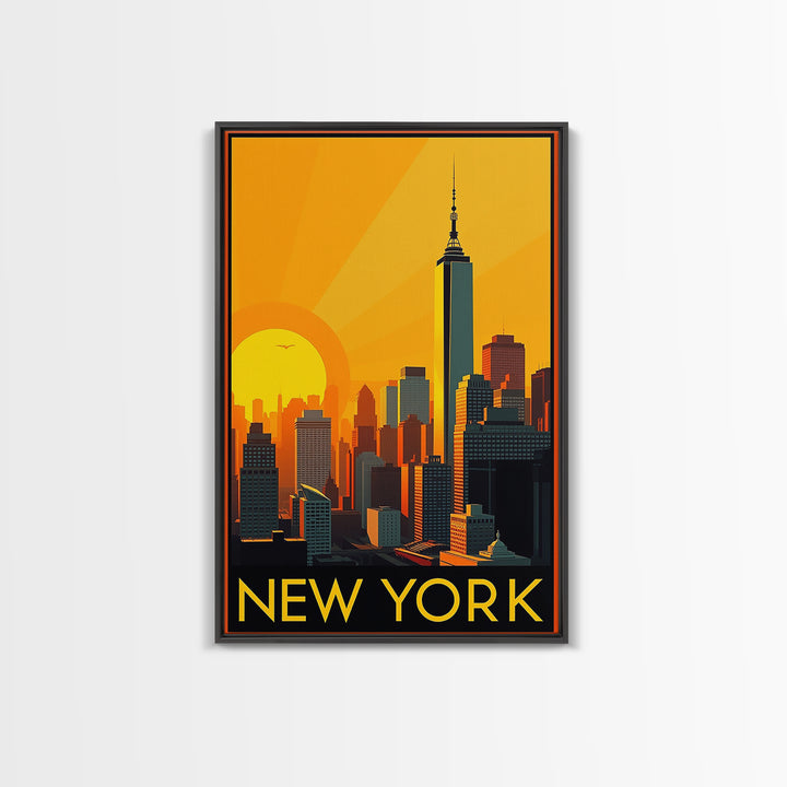 New York Travel Poster, Canvas Print, Warm Sunset Silhouette Art, New York Poster Print, Fine Art Print, Travel Wall Art, Travel Wall Decor