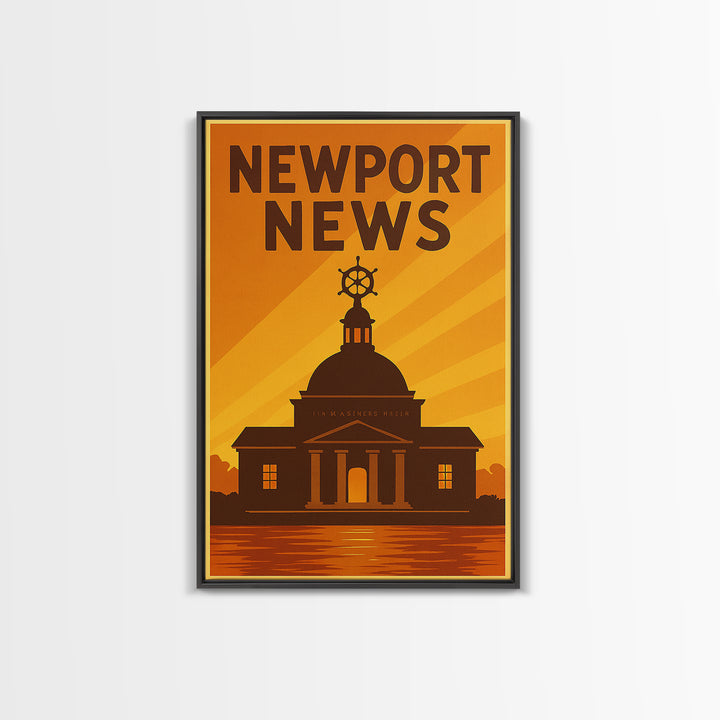 Newport News Virginia Travel Poster, Canvas Print, Warm Sunset Silhouette Art, Newport News Art Print, Vintage City Art, Retro Travel Print