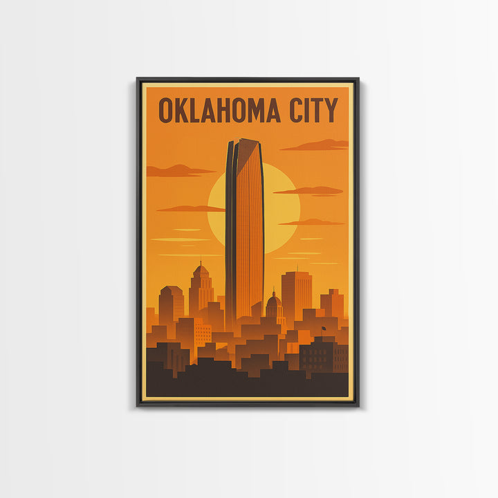 Oklahoma City Oklahoma Travel Poster, Framed Canvas Print, Vintage Deco Wall Art, Oklahoma City Wall Art, Travel Wall Art, Vintage City Art