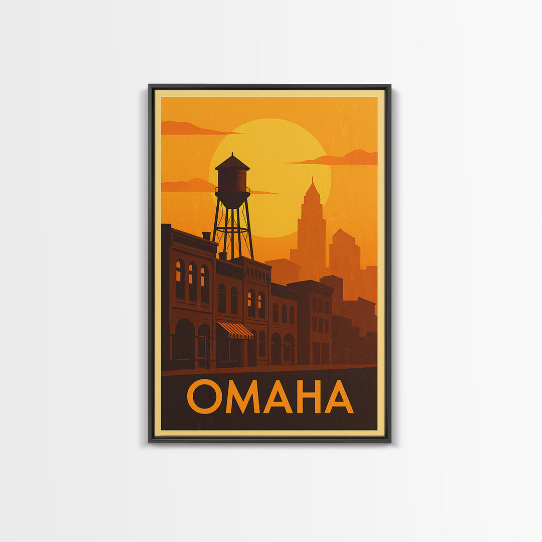 Omaha Travel Poster, Canvas Print, Gold Art Deco Poster Art, Omaha Art Print, Home Office Decor, Eclectic Wall Decor, Wanderlust Decor