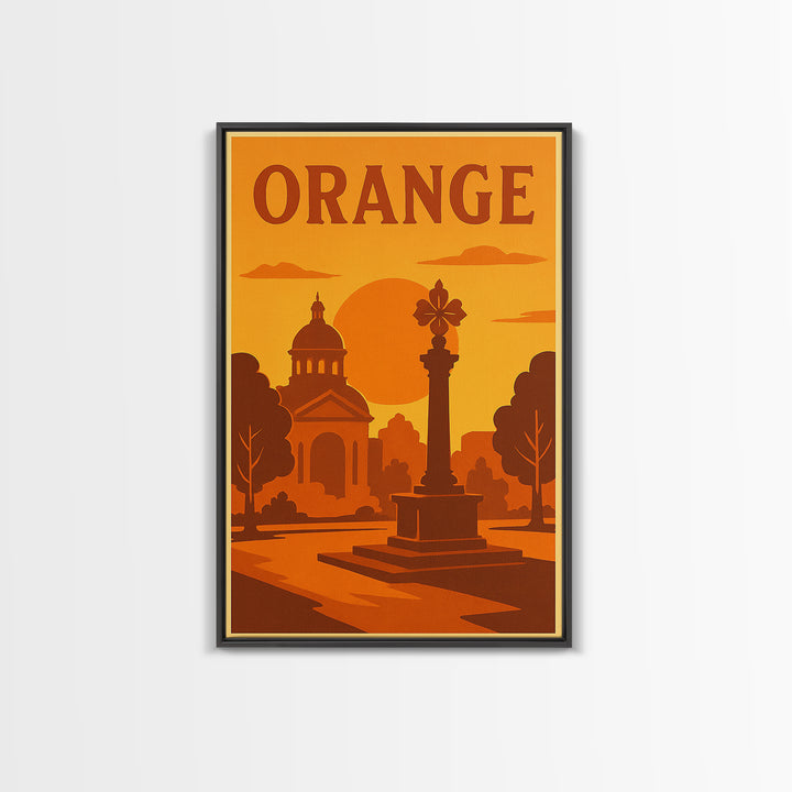 Orange California Travel Poster, Canvas Print, Warm Sunset Silhouette Art, Orange Wall Art, Travel Print, Wall Decor, City Travel Prints