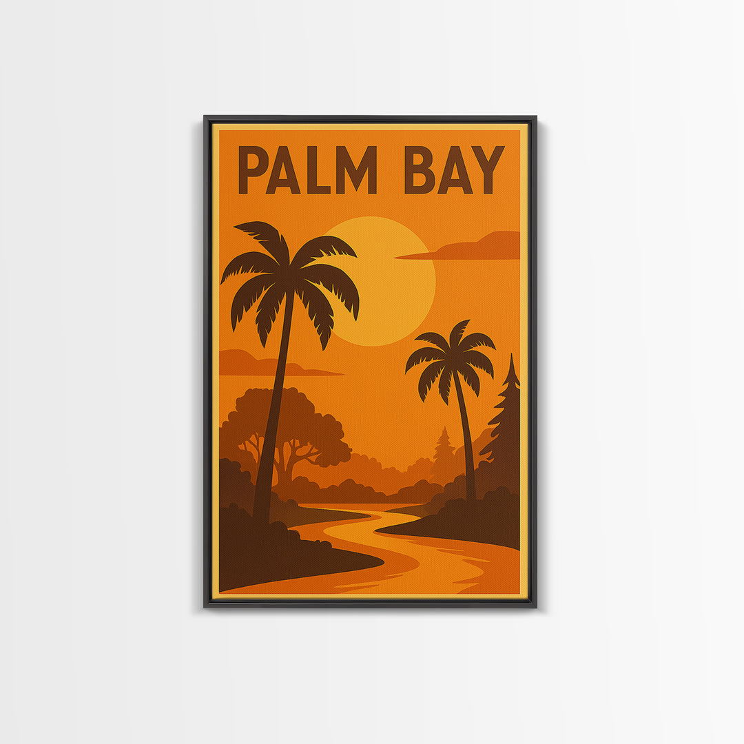 Palm Bay Florida Travel Poster, Framed Canvas Print, Golden Travel Poster Art, Palm Bay Art Print, Vintage City Art, Travel Poster Art