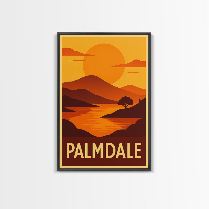 Palmdale Travel Poster, Canvas Print, Golden Travel Poster Art, Palmdale Wall Art, Modern Wall Decor, Watercolor Cityscape, Travel Gift