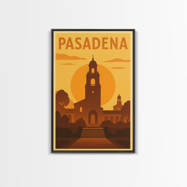 Pasadena Travel Poster, Framed Canvas Print, Gold Art Deco Poster Art, Pasadena City Art, Wanderlust Decor, City Travel Prints