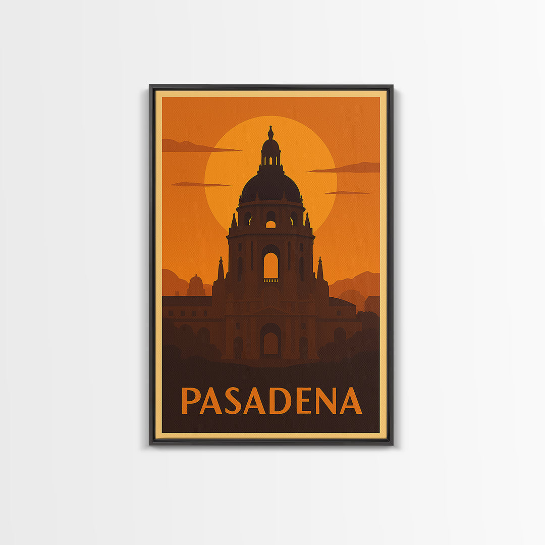 Pasadena Travel Poster, Framed Canvas Print, Golden Travel Poster Art, Pasadena Art Print, City Travel Prints, Retro Travel Print