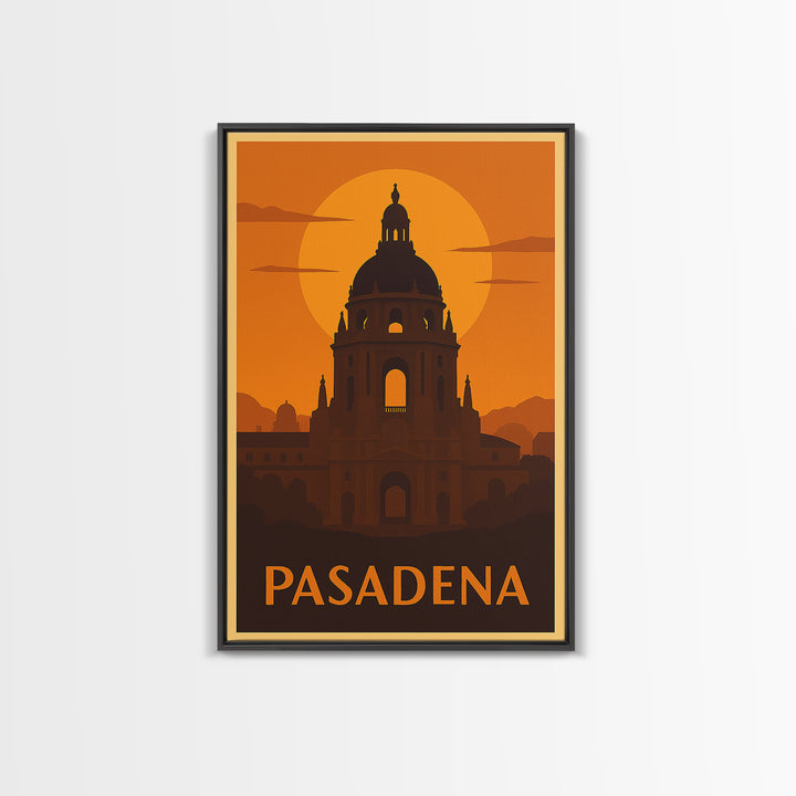 Pasadena Travel Poster, Framed Canvas Print, Golden Travel Poster Art, Pasadena Art Print, City Travel Prints, Retro Travel Print