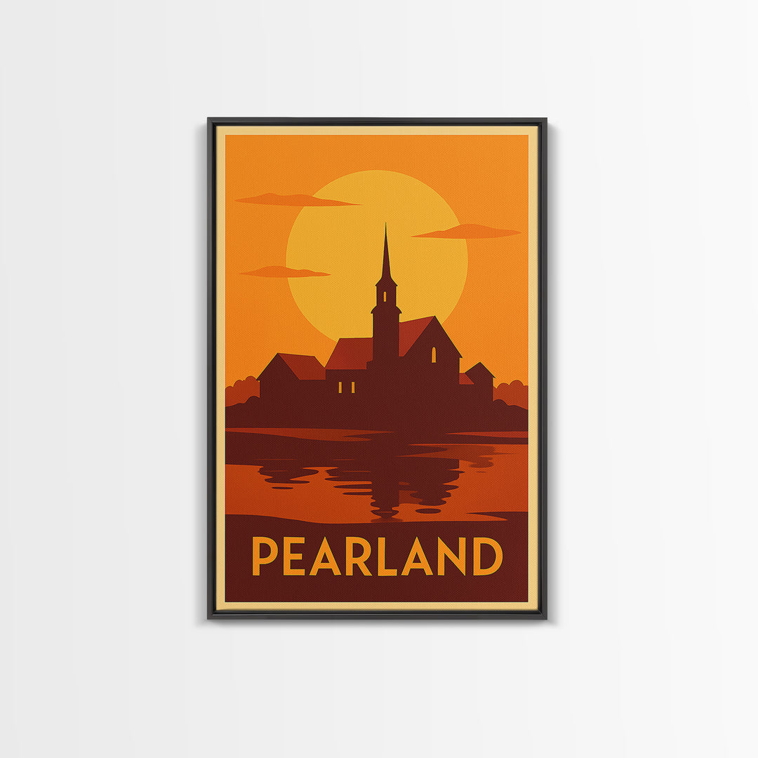 Pearland Travel Poster, Framed Canvas Print, Golden Travel Poster Art, Pearland Wall Art, Travel Poster Set, Travel Art Print, Design 2