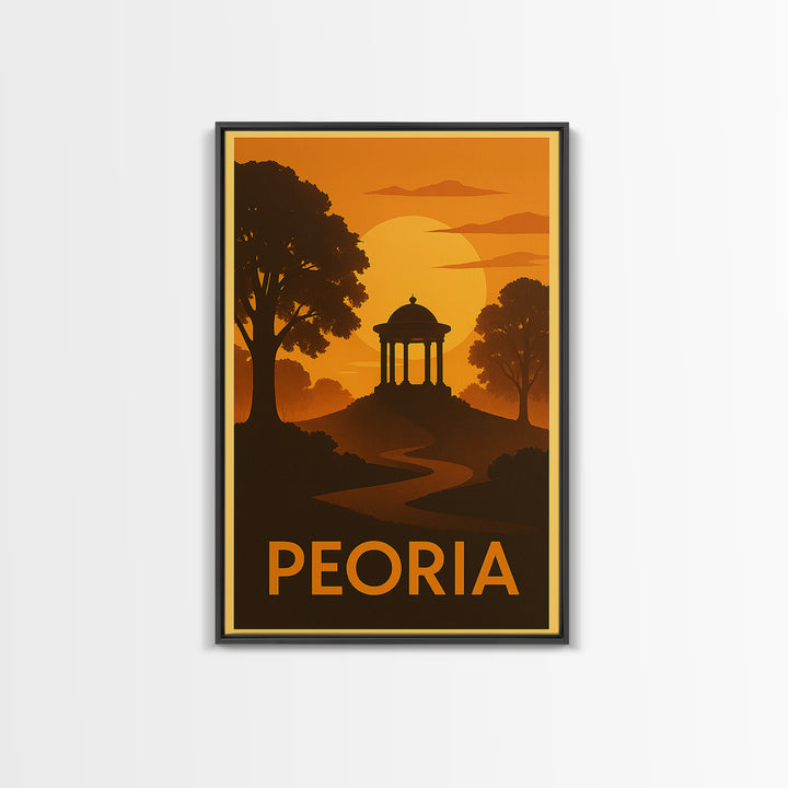 Peoria Travel Poster, Framed Canvas Print, Gold Art Deco Poster Art, Peoria Travel Art, Home Office Decor, Travel Wall Art, City Art Print