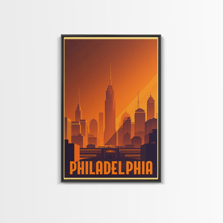 Philadelphia Travel Poster, Canvas Print, Gold Art Deco Poster Art, Philadelphia Art Print, Living Room Wall Art, Vintage Travel Print
