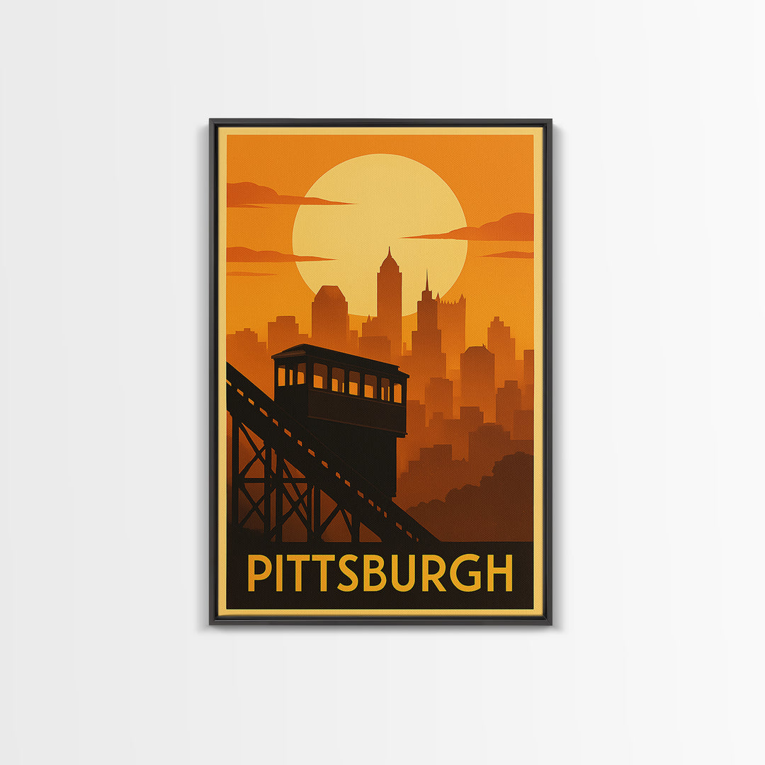 Pittsburgh Travel Poster, Framed Canvas Print, Gold Art Deco Poster Art, Pittsburgh Poster Print, Travel Poster Art, Travel Wall Art