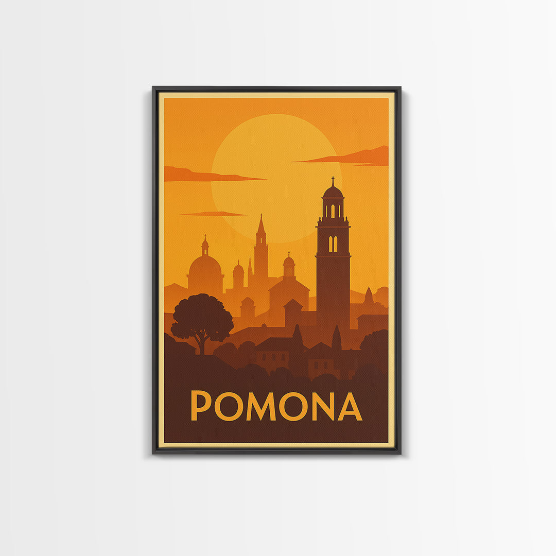 Pomona Travel Poster, Canvas Print, Gold Art Deco Poster Art, Pomona Poster Print, Mid Century Wall Art, Living Room Wall Art, Design 2