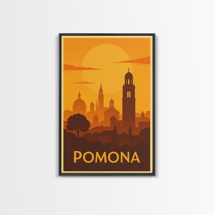 Pomona Travel Poster, Canvas Print, Gold Art Deco Poster Art, Pomona Poster Print, Mid Century Wall Art, Living Room Wall Art, Design 2