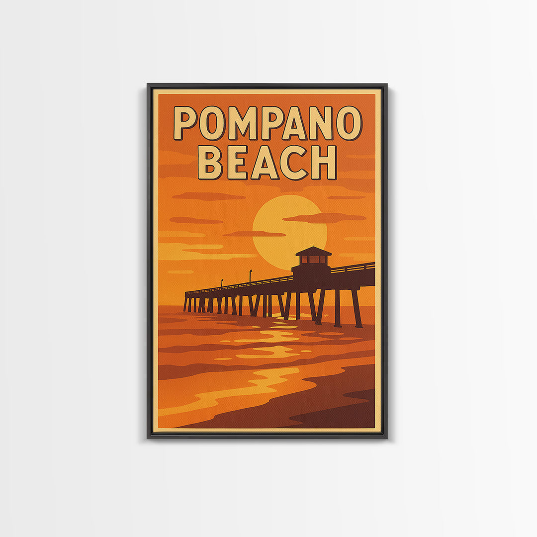 Pompano Beach Florida Travel Poster, Canvas Print, Golden Travel Poster Art, Pompano Beach Wall Art, Travel Poster Set, Vintage City Art