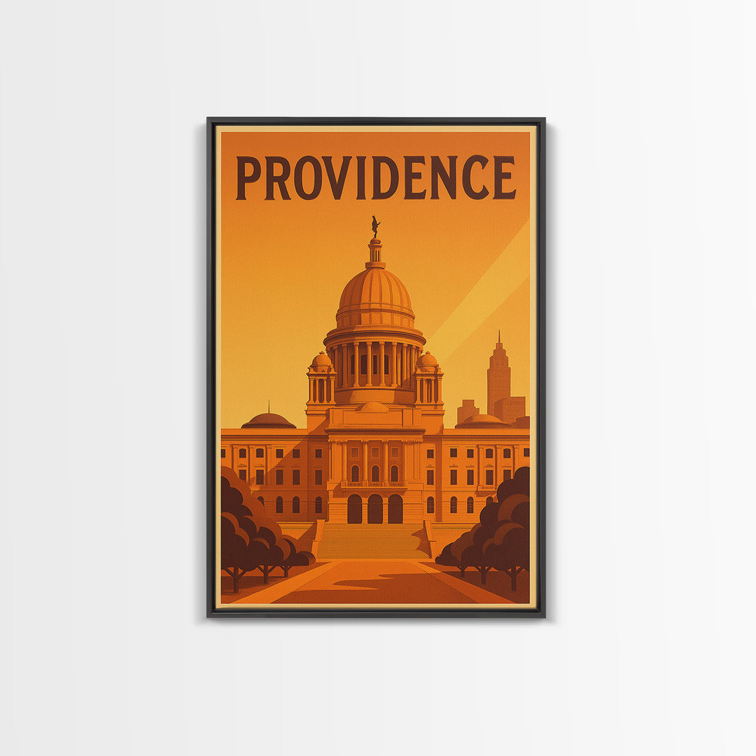 Providence Rhode Island Travel Poster, Canvas Print, Warm Sunset Silhouette Art, Providence Print, Gift For Travelers, Travel Wall Art