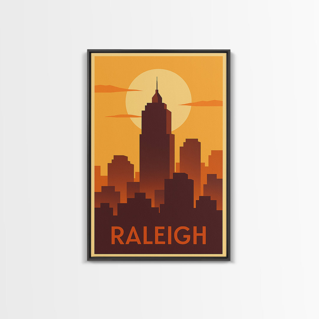 Raleigh Travel Poster, Framed Canvas Print, Golden Travel Poster Art, Raleigh Travel Art, Living Room Wall Art, City Travel Prints