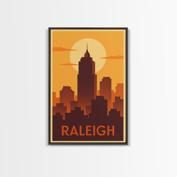 Raleigh Travel Poster, Framed Canvas Print, Golden Travel Poster Art, Raleigh Travel Art, Living Room Wall Art, City Travel Prints