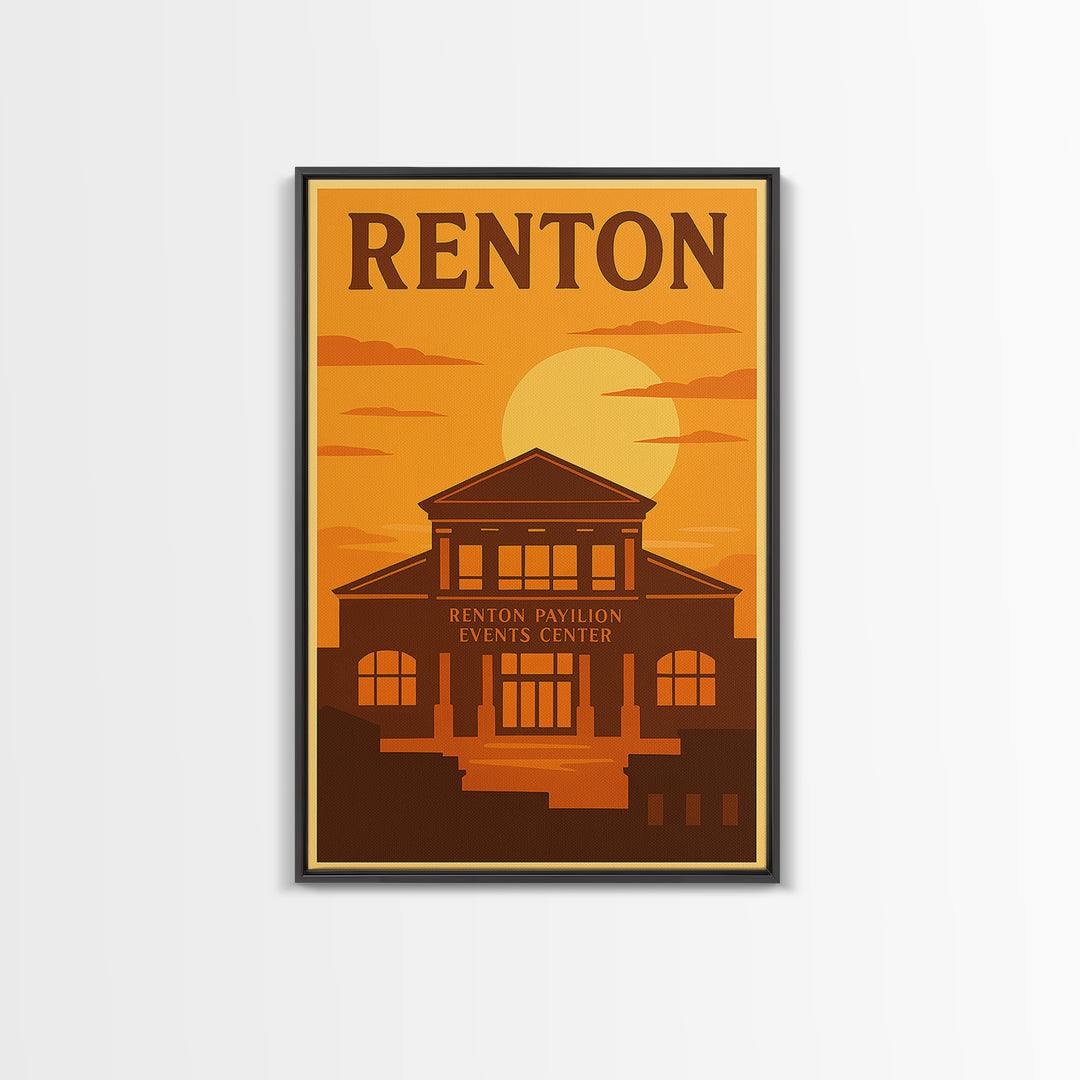 Renton Washington Travel Poster, Canvas Print, Warm Sunset Silhouette Art, Renton Art Print, Modern Wall Decor, Wall Art, Fine Art Print